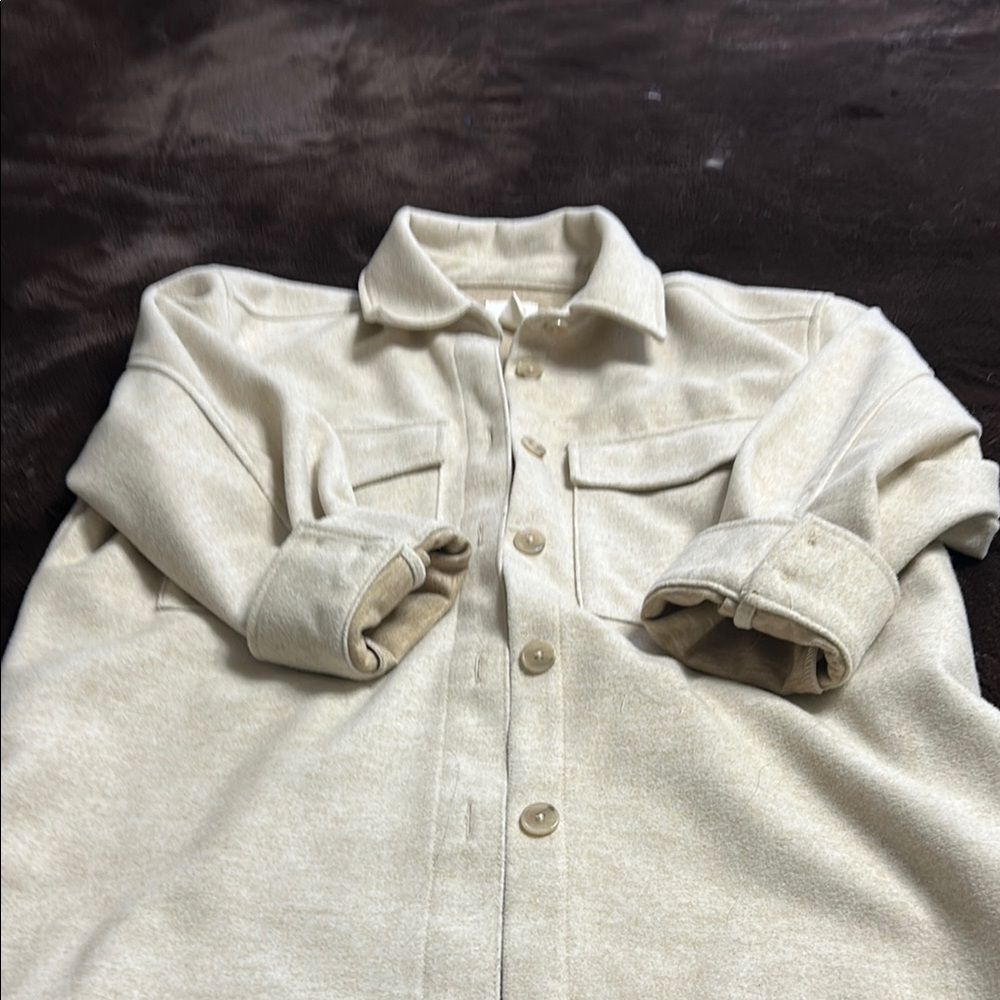 Cream Button-Up Shirt Jacket